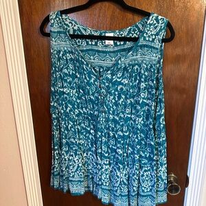 Bila Teal Patterned Sleeveless Blouse